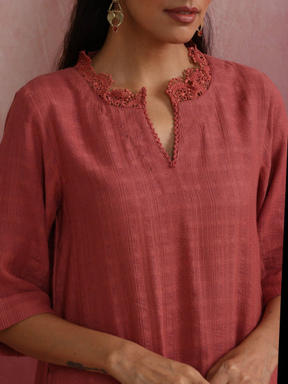 trueBrowns Peach High low Cotton Dobby Kurta Set
