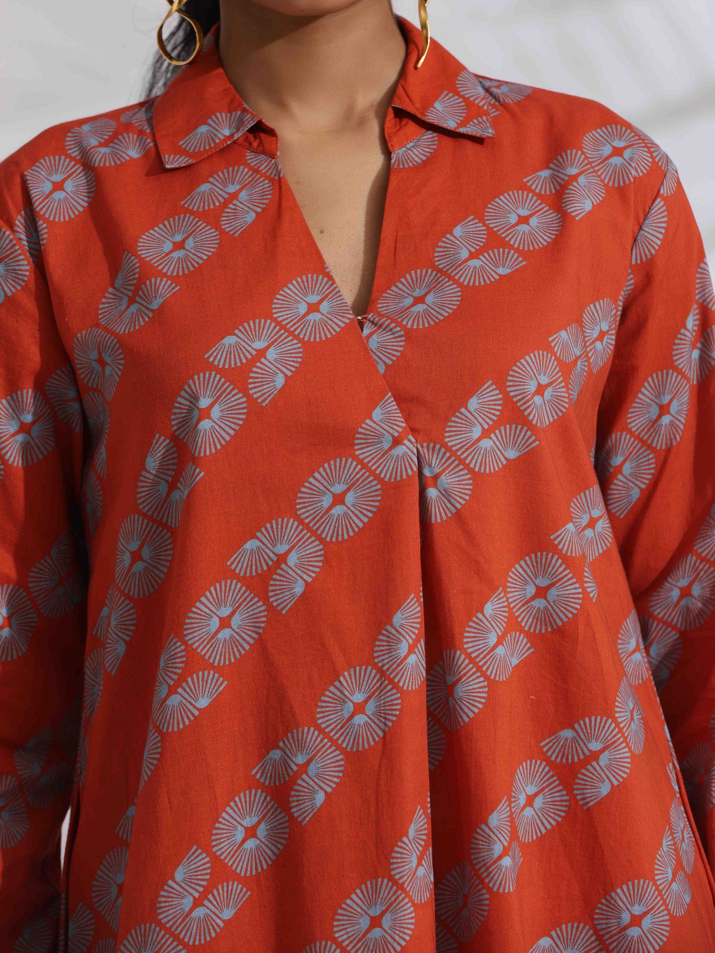 trueBrowns Orange Cotton Print  Co-ord Set