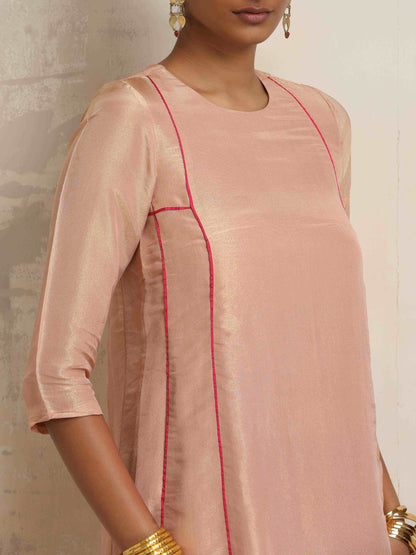 trueBrowns Blush Pink Tissue A-line Kurta Set