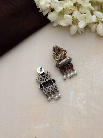 trueBrowns Silver Gold Tone Stud Earrings