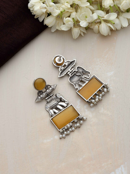 trueBrowns Silver Tone Yellow Stone Earrings