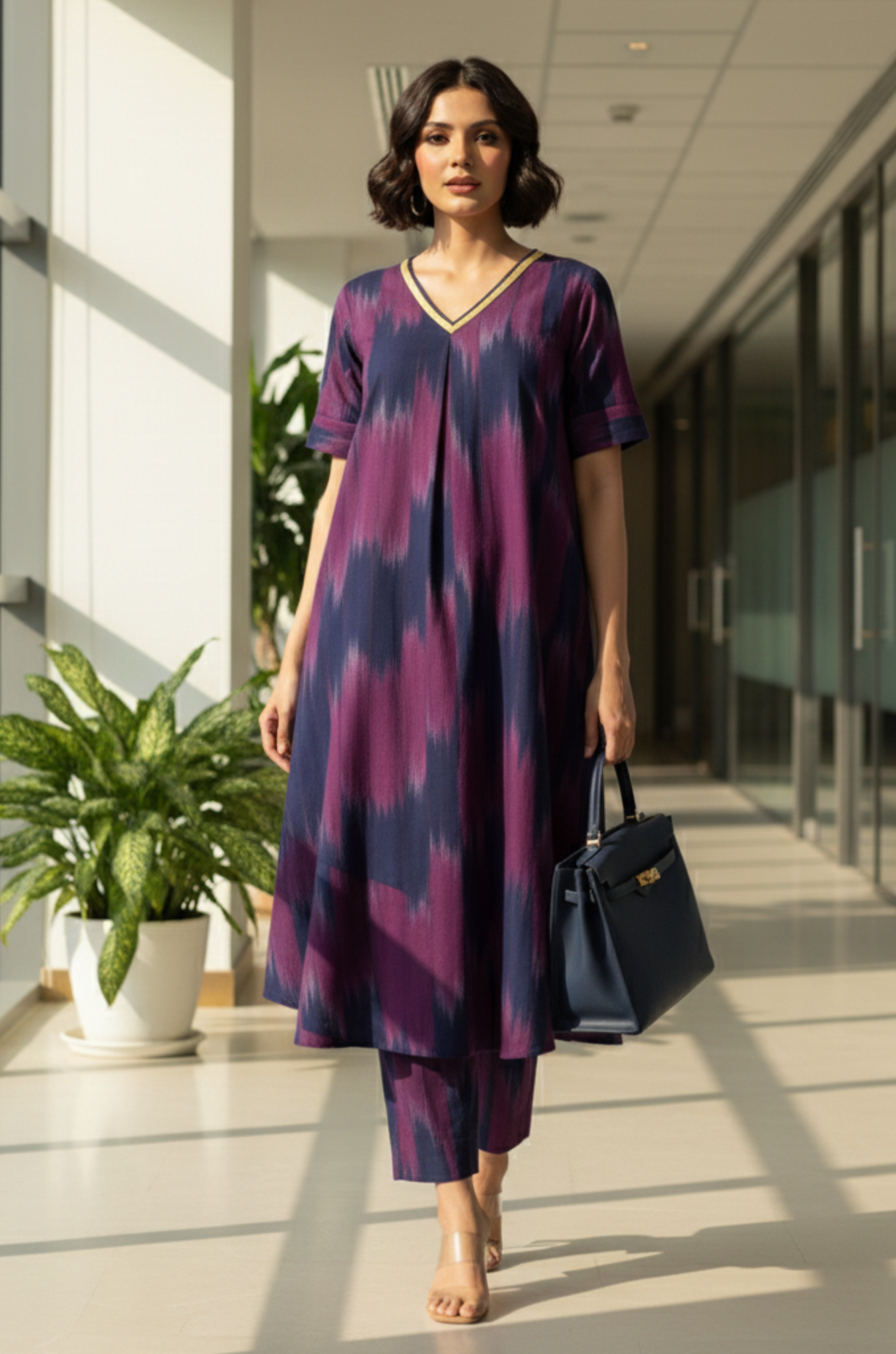 Maati Twilight Streak Modern Box Pleated Cotton Kurta & Pants Co-Ord Set