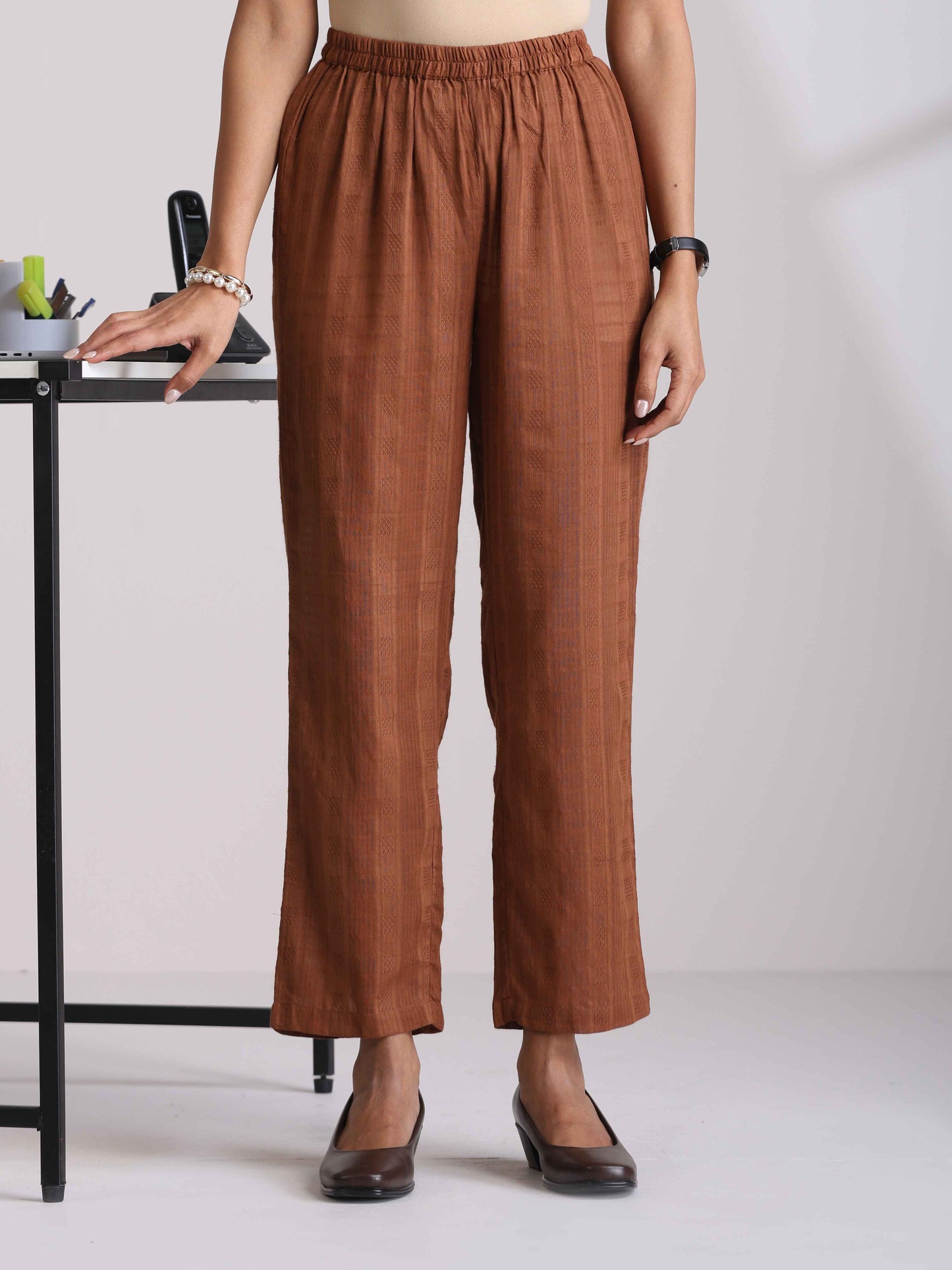 trueBrowns Brown Cotton Dobby Kurta Co-ord set