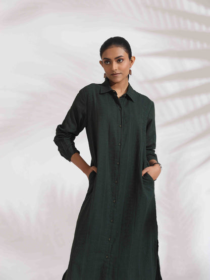 trueBrowns Green Cotton Shirt Dress