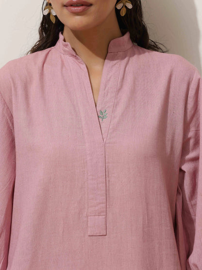 trueBrowns Pink Cotton Linen Kurta Pant Set