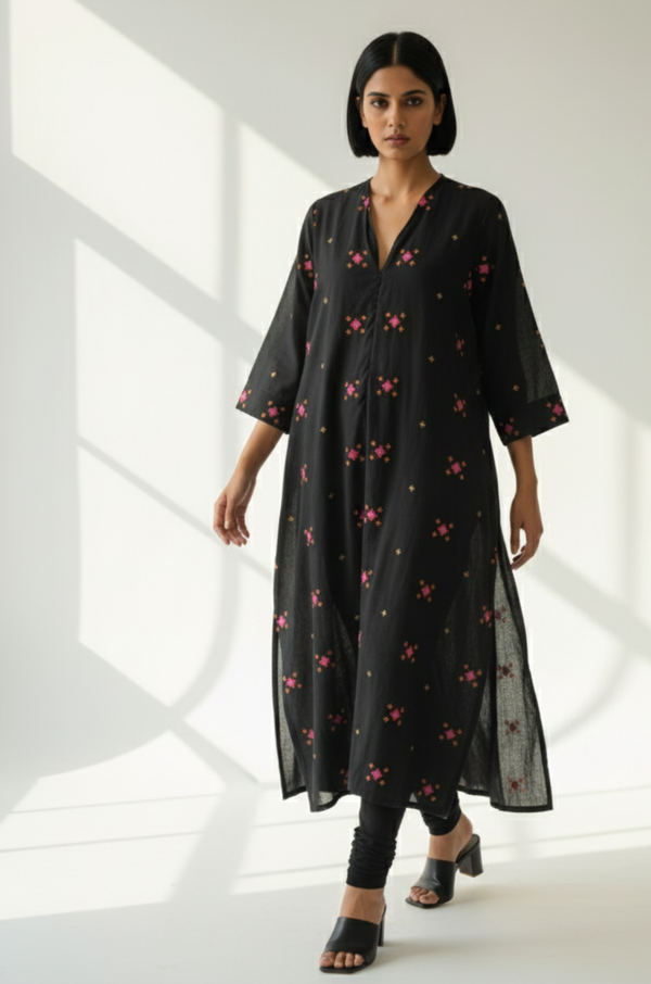 Maati  Midnight Spark Cotton Front Zipper A-Line Kurta