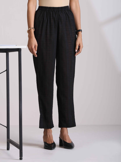 trueBrowns Black Cotton Dobby Kurta Co-ord set