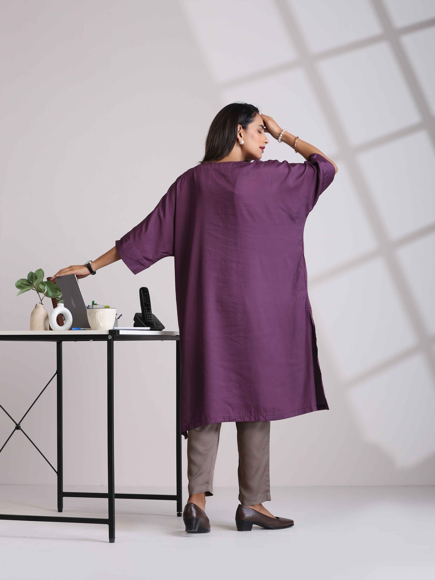 trueBrowns Purple Modal Kimono Kurta Set