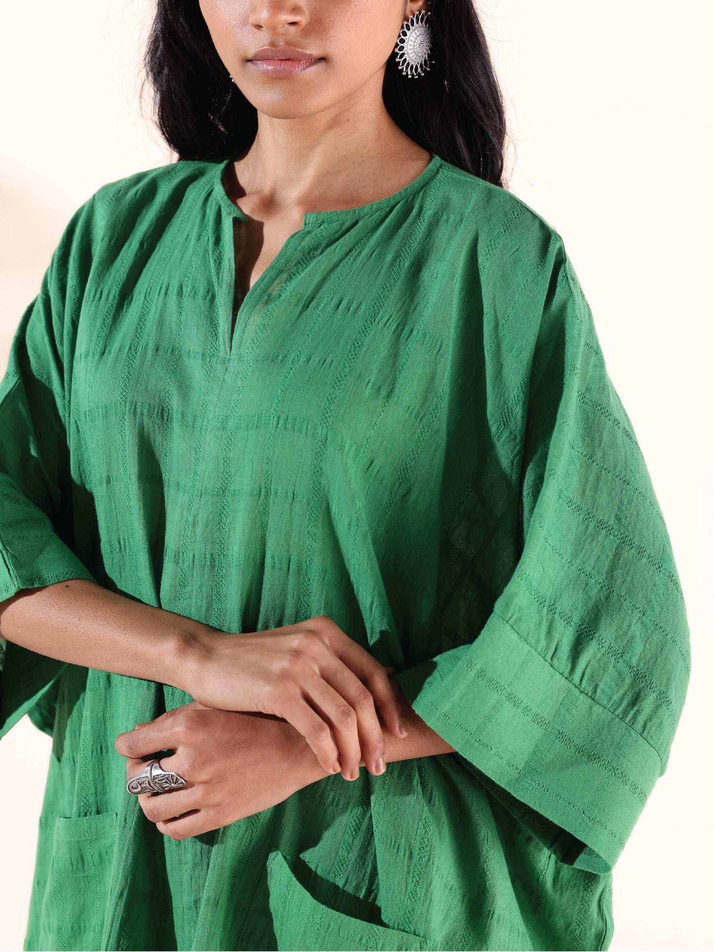 trueBrowns Green Cotton Dobby Oversized Co-ord Set