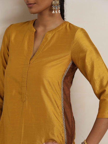 trueBrowns Gold Silk Kurta Set