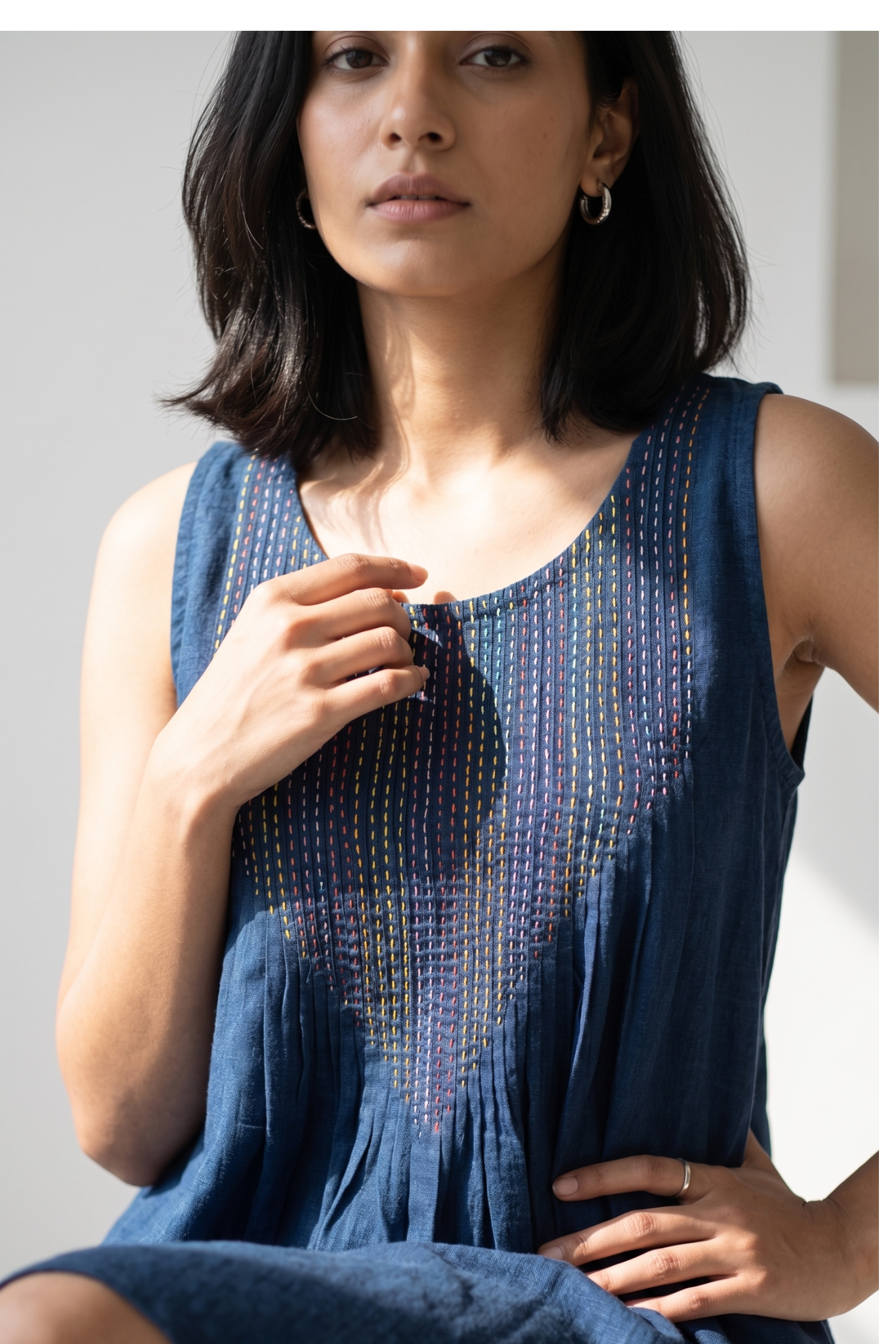 Denim Heritage Cotton Pintuck Sleeveless Dress Mc