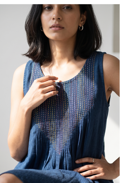 Denim Heritage Cotton Pintuck Sleeveless Dress Mc