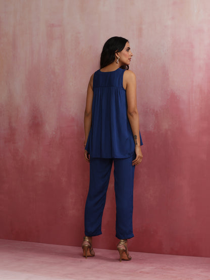 trueBrowns Blue Modal Flared Kurta Co-ord Set