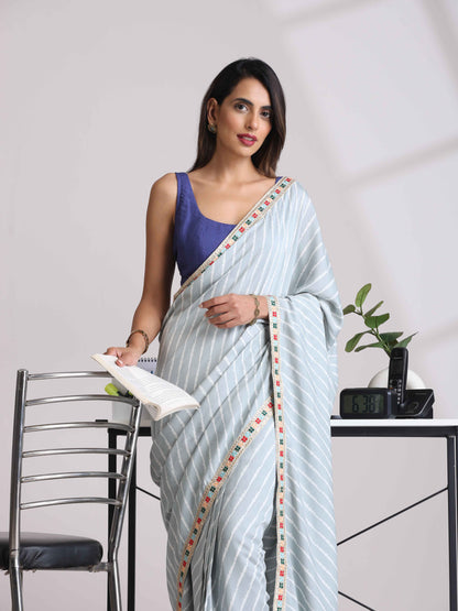 trueBrowns Blue Muslin Solid Sleeveless Blouse