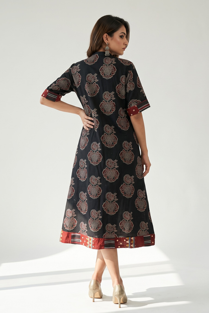 Midnight Floral Dream Long Jacket With Pockets Mc