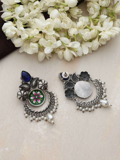 trueBrowns Silver Tone Handpainted Earrings