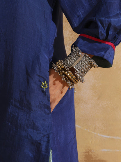 trueBrowns Blue Muslin Silk Relaxed Kurta Co-ord Set LP