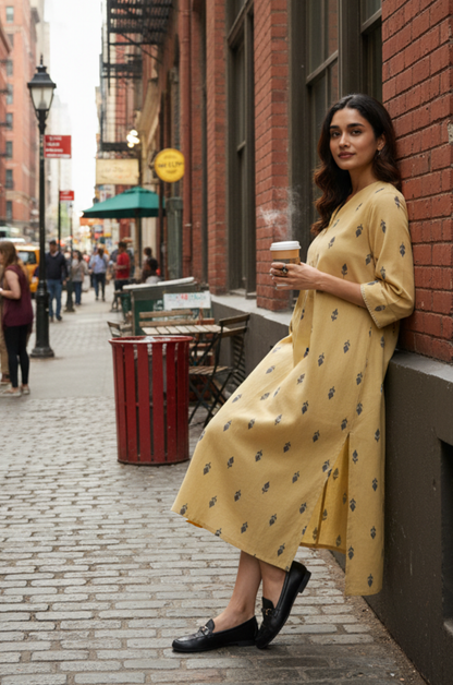 Maati  Sandstone Mist Cotton Front Zipper A-Line Kurta