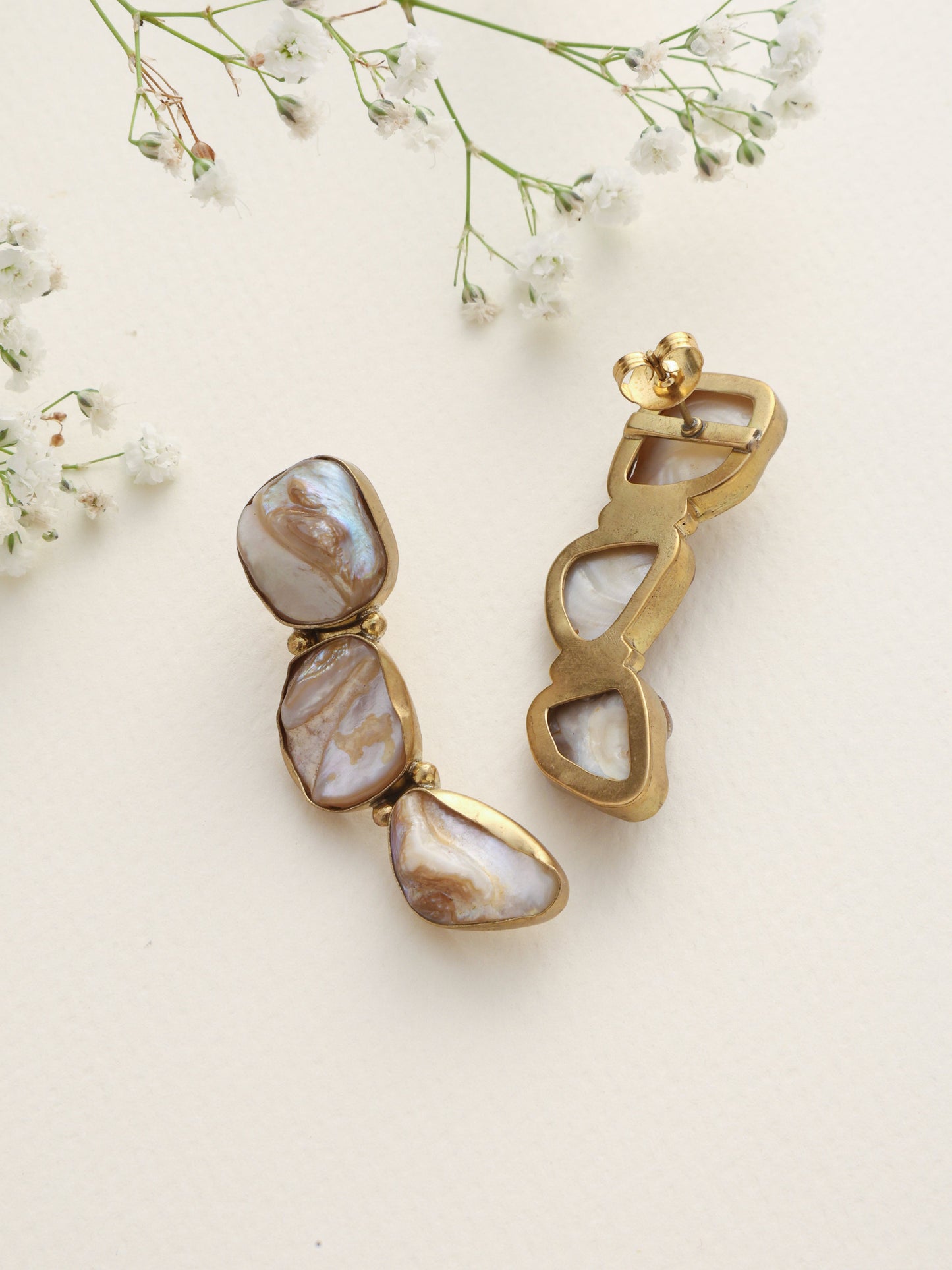 trueBrowns Brass Marble Stone Earrings