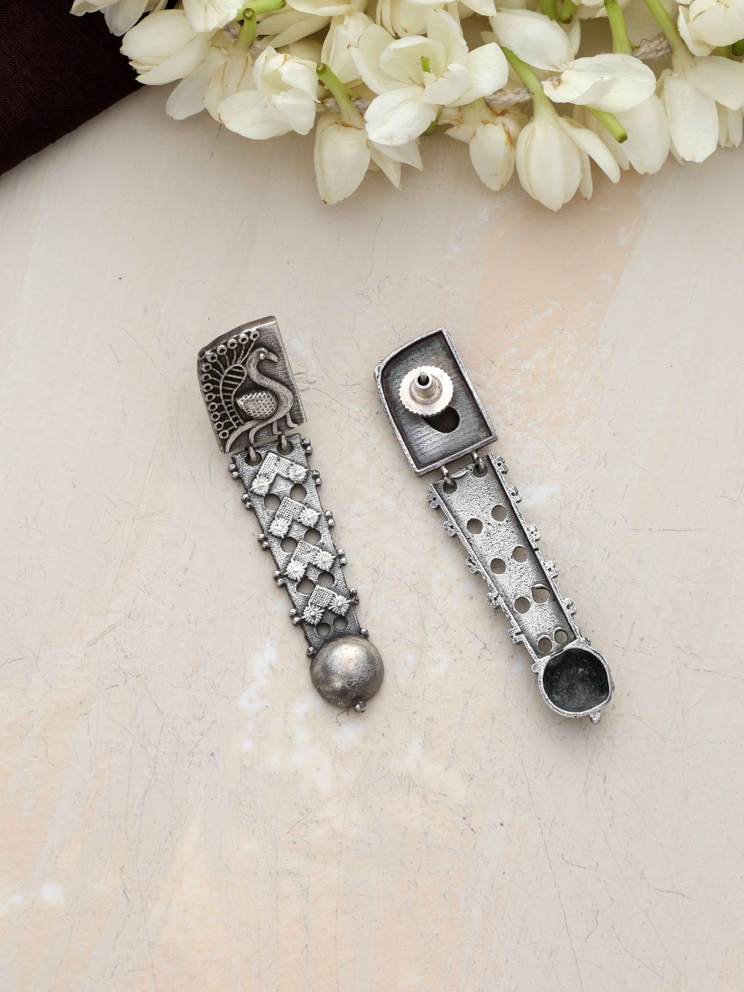 trueBrowns Silver Tone Flamingo Dangle Earrings