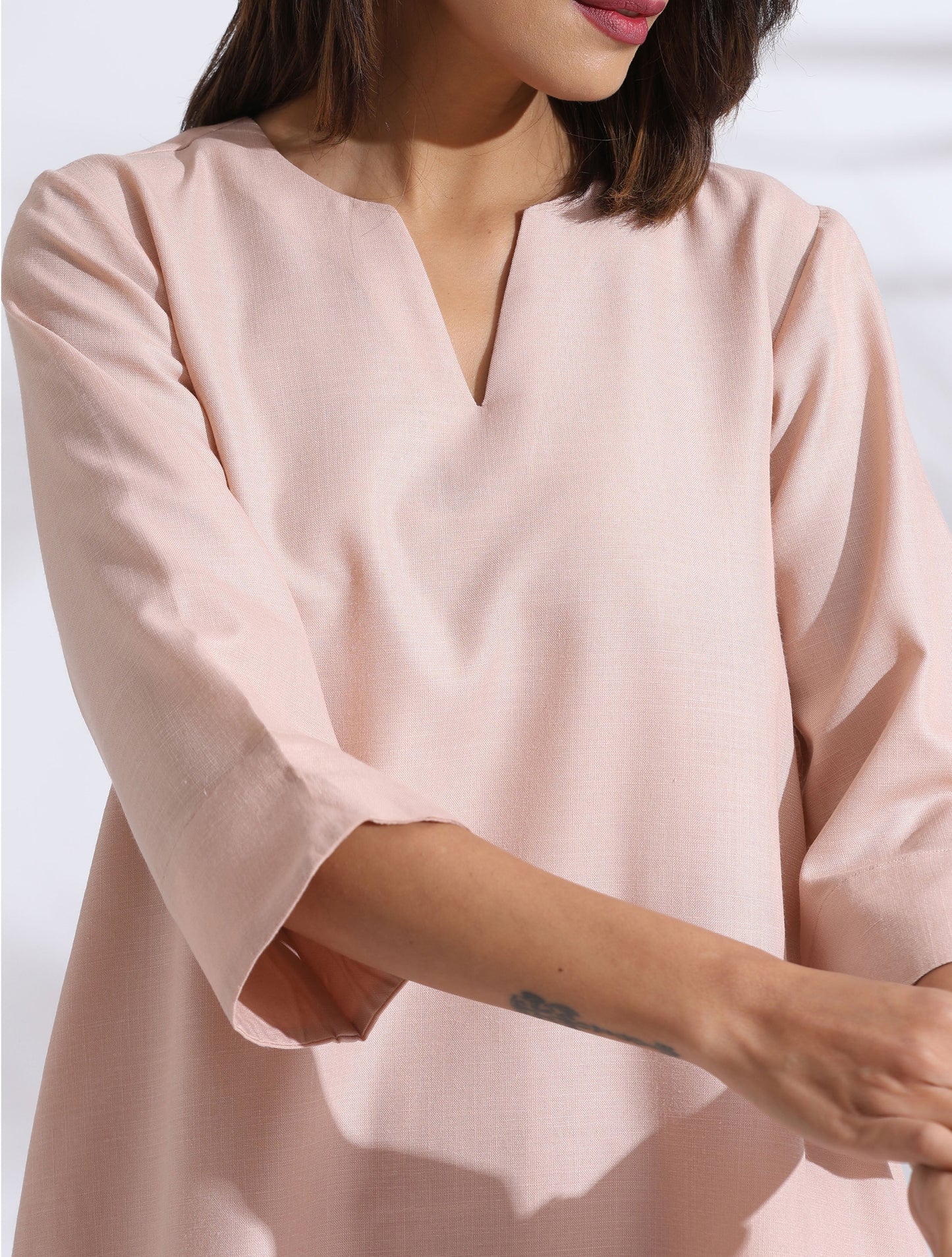 trueBrowns Light Pink Slub Kurta Co-ord Set