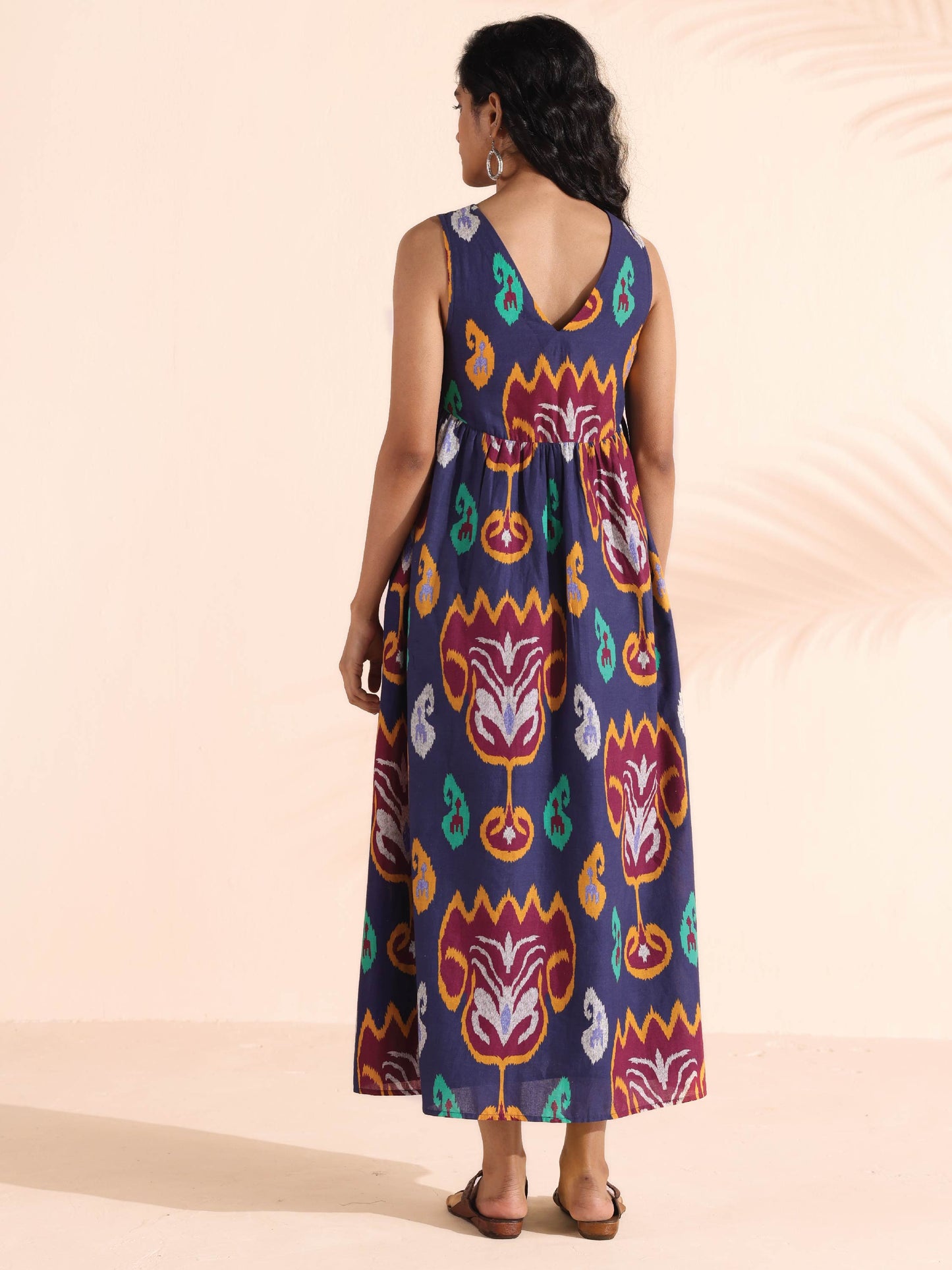 trueBrowns Purple Cotton Ikat Flared Dress