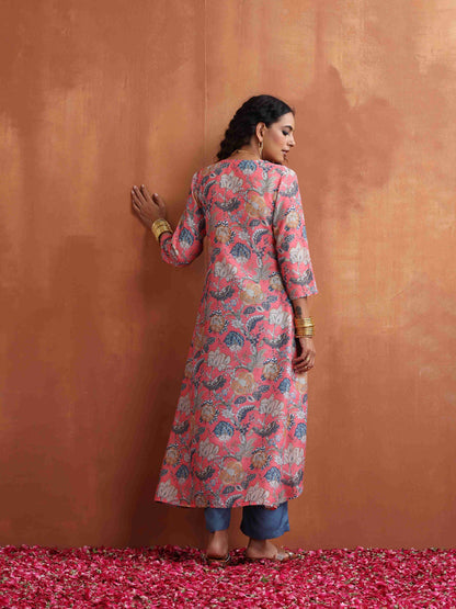 trueBrowns Orange Print A-line Kurta Set