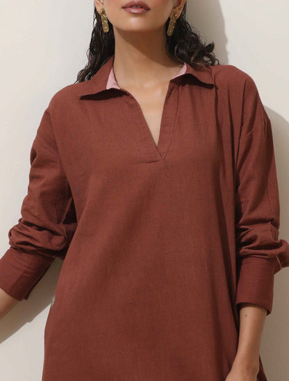 trueBrowns Brown Cotton Kurta  Pant Set