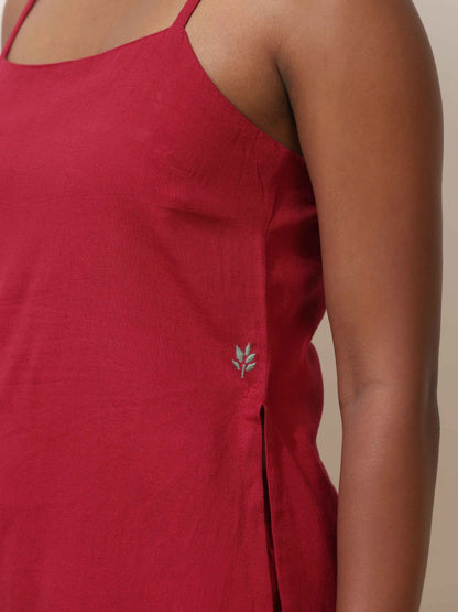 trueBrowns Maroon Cotton Linen Kurta Co-Ord Set