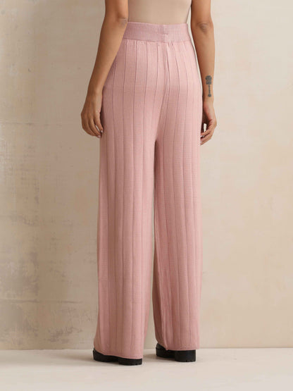 trueBrowns Pink Woollen Flared Pants
