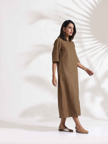 trueBrowns Brown Slub Dress