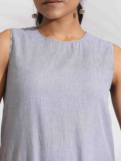trueBrown Grey Cotton Stripe Tier Dress