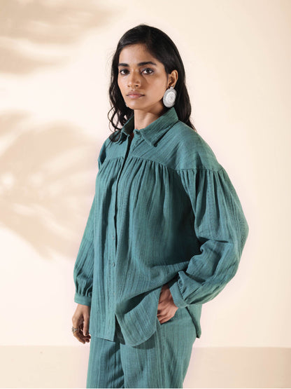 trueBrowns Turquoise Cotton Dobby Shirt Co-ord Set