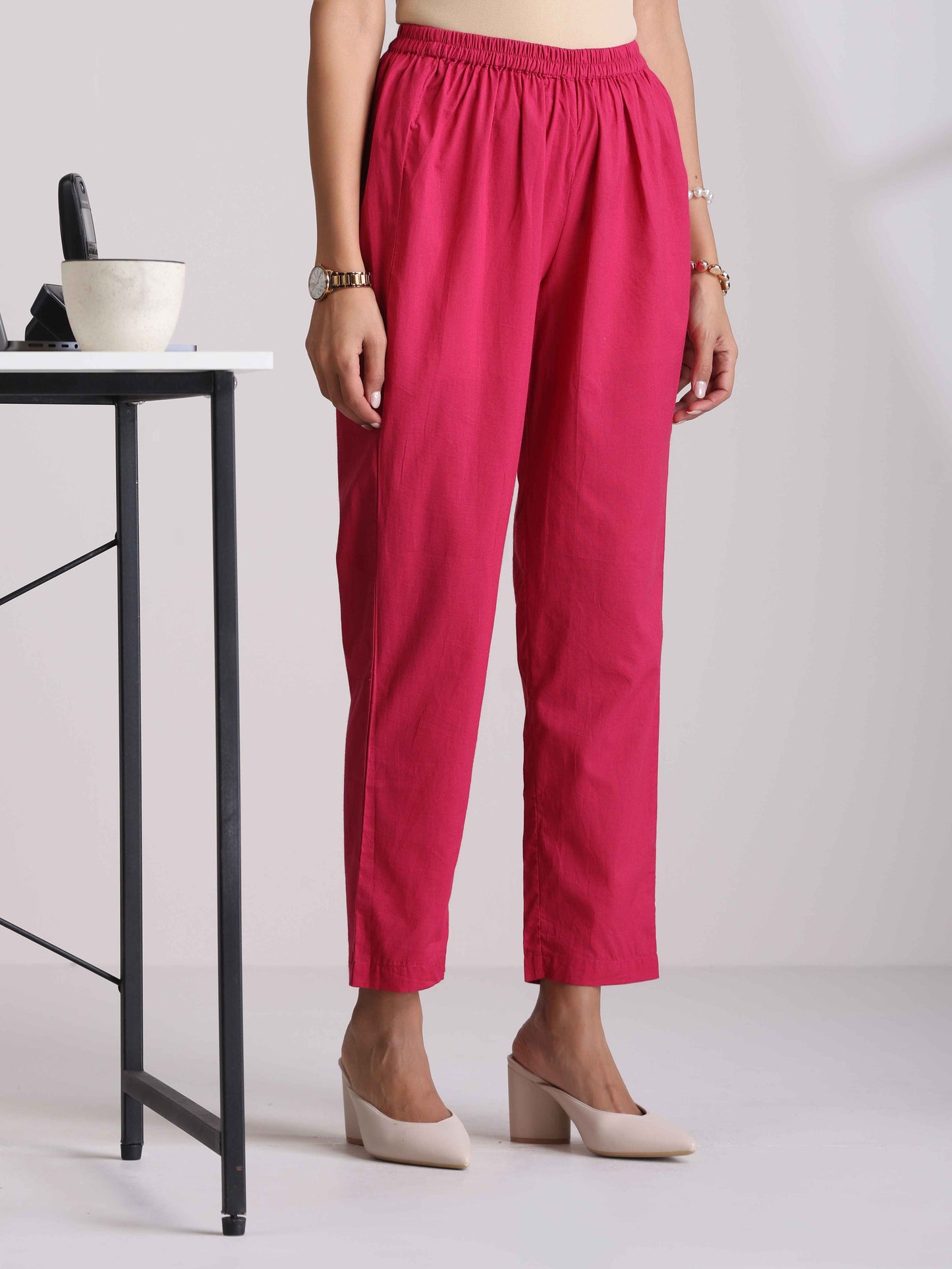 trueBrowns Pink Cotton Ikat Flared Kurta Pant Set