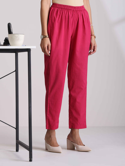 trueBrowns Pink Cotton Ikat Flared Kurta Pant Set
