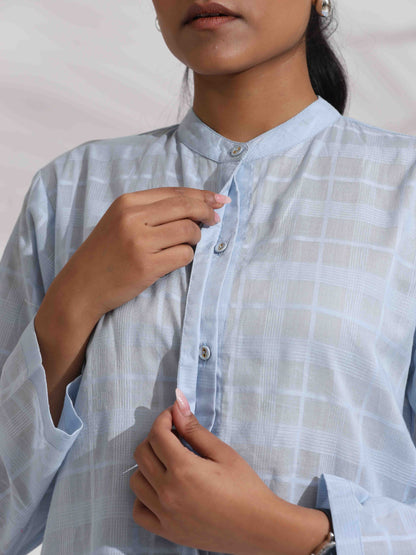 trueBrowns Blue Cotton Check Shirt Top Co-ord Set
