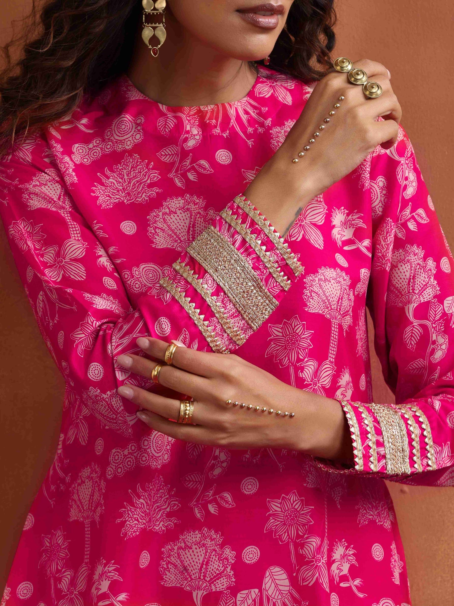 trueBrowns Red Print Sharara Set