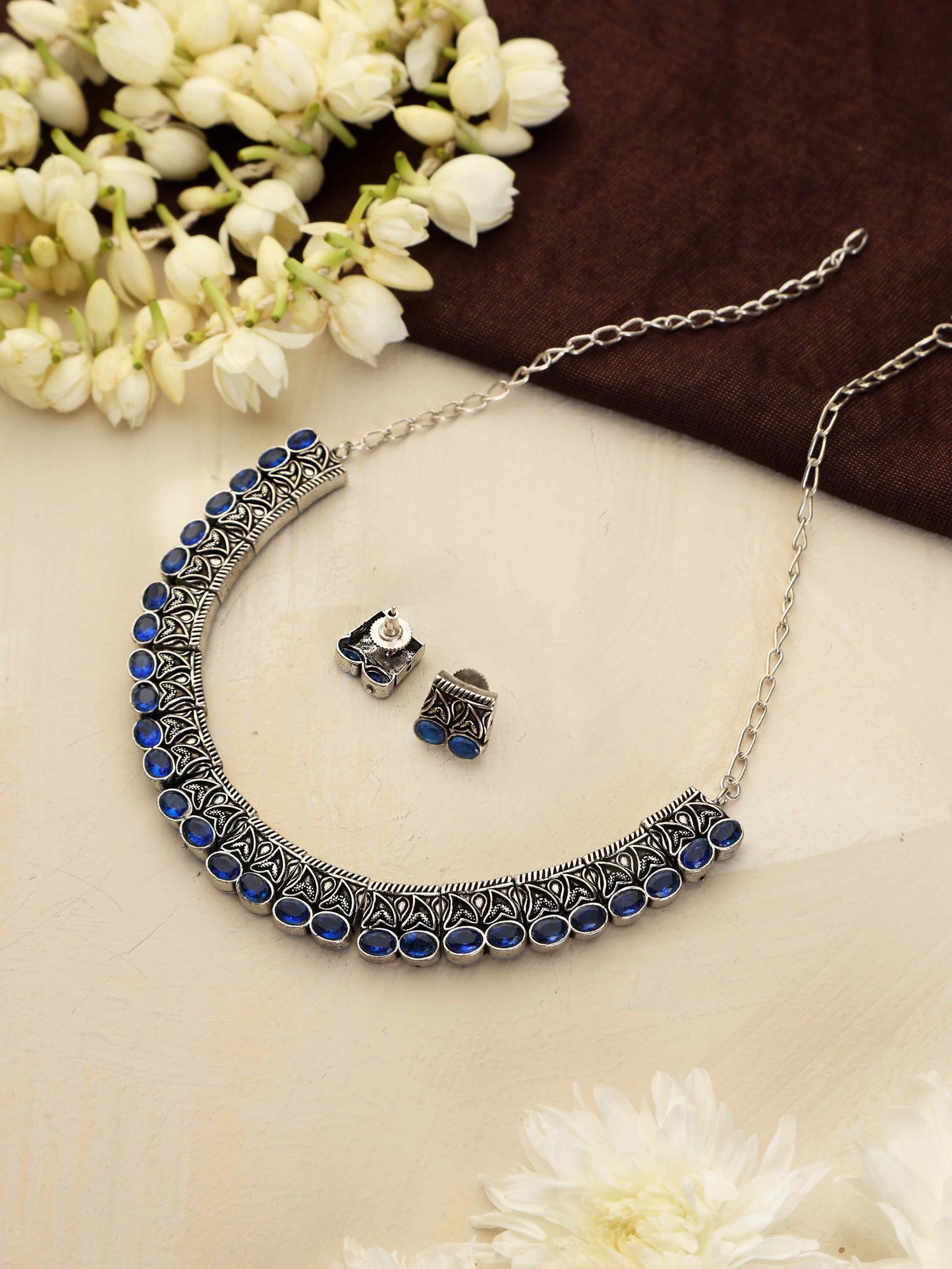 trueBrowns Silver Tone Beaded Necklace Set