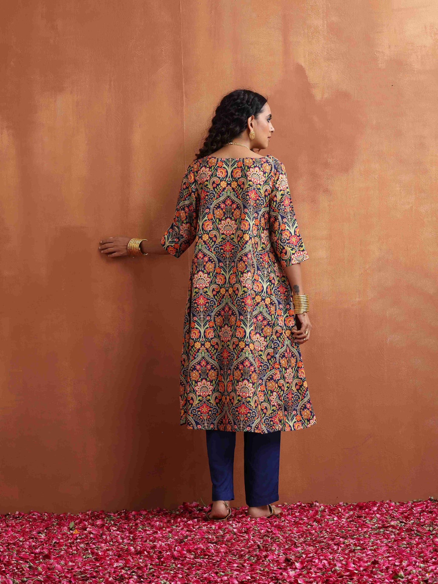 trueBrowns Blue Print A-line Kurta Set