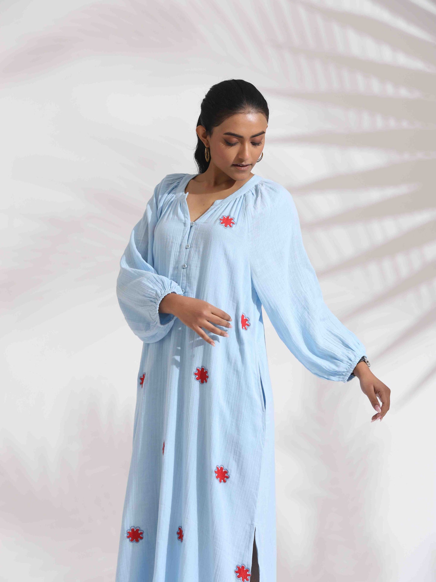 trueBrowns Blue Cotton Embroidered Dress