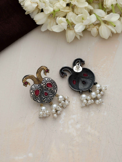 trueBrowns Silver Gold Tone Peacock Stud Earrings