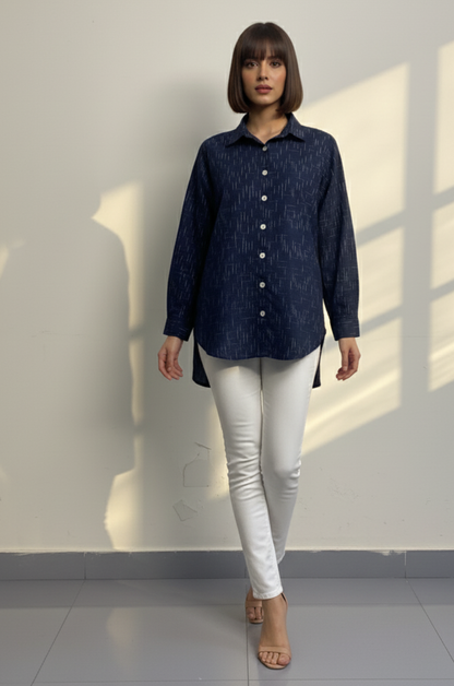 Maati  Indigo Drift Cotton Button Down Shirt