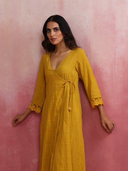 trueBrowns Mustard Cotton Dobby Kurta Set