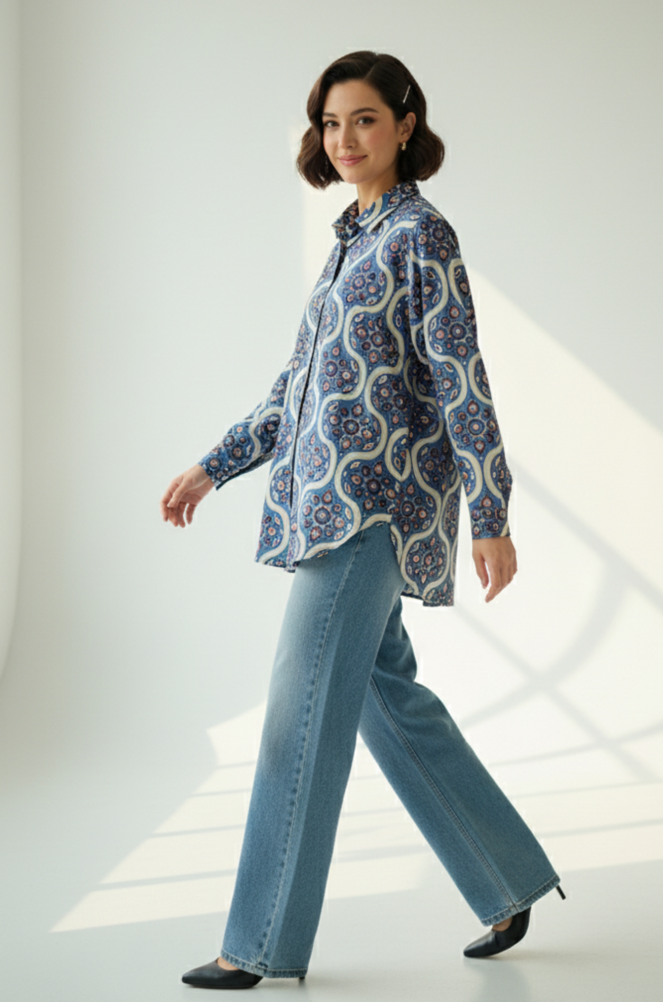 Maati  Tribal Blue Cotton Button Down Shirt