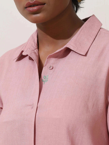 trueBrowns Pink Cotton Linen Dress