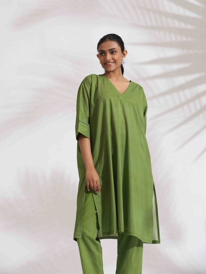 trueBrowns Green Cotton Placement Print Kurta Co-ord Set
