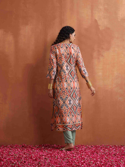 trueBrowns Beige Abstract Print Kurta Set