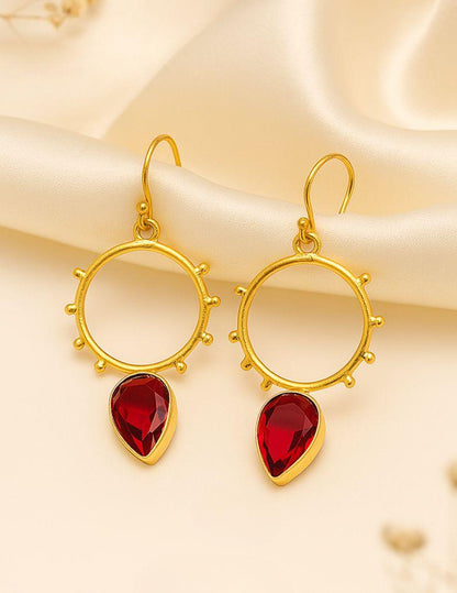 Golden Circle Dotted Drop Earrings LP- 48Hr Delivery (only Green)