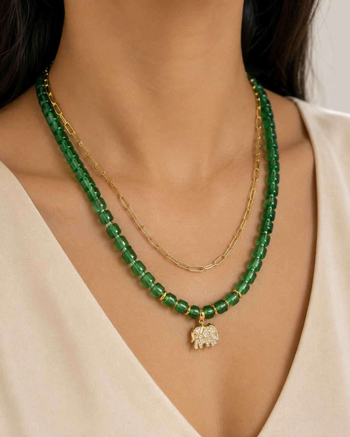 Elephant Charm Beaded Necklace