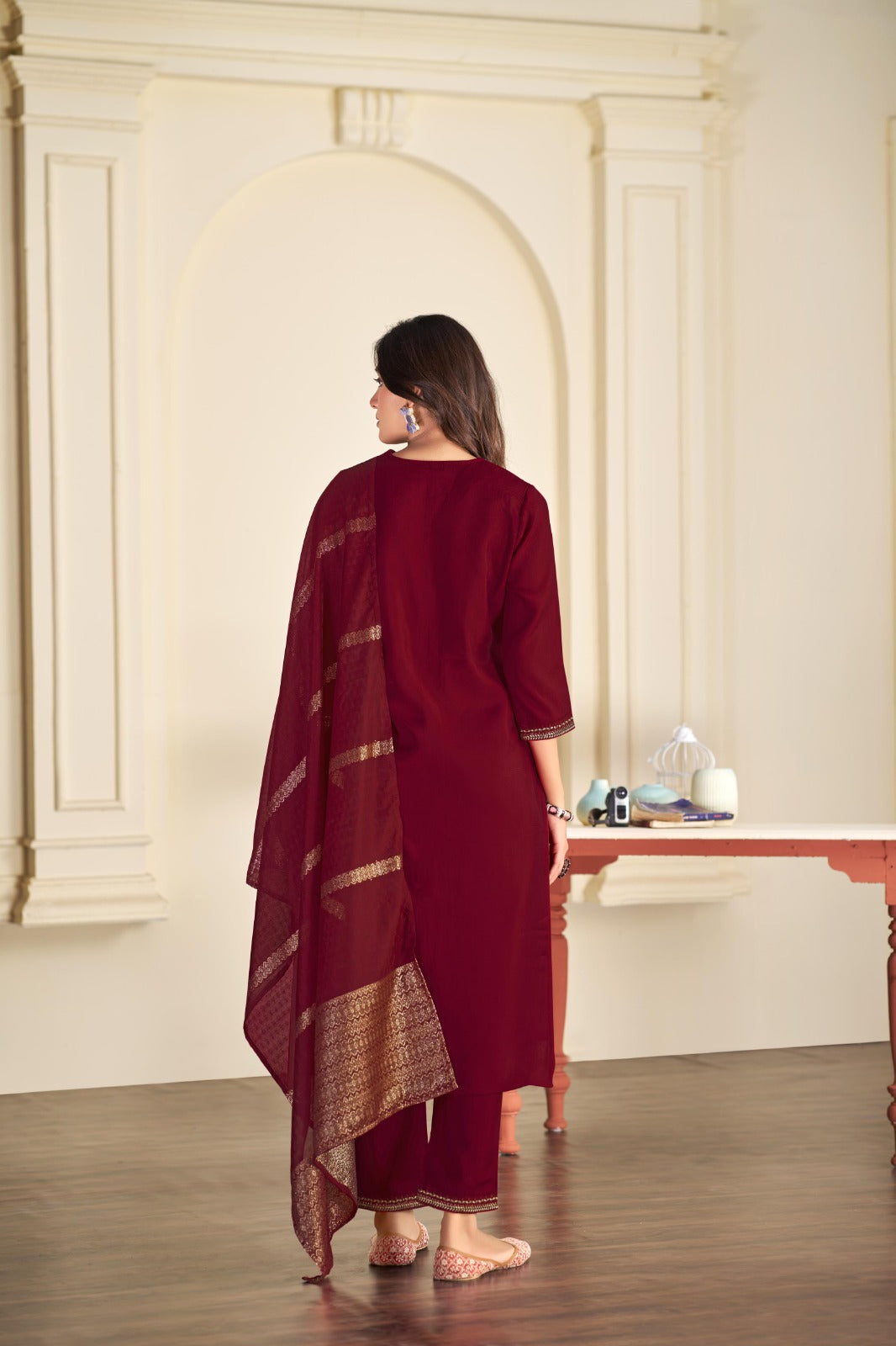 Maroon Golden Embroidered Chanderi Silk 3PCS Salwar Suit LP- 48Hr Delivery